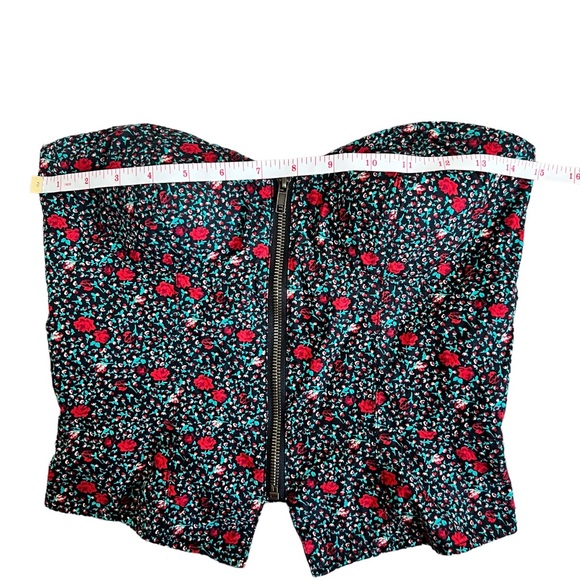Urban Outfitters Red & Green Floral Front Zip Tuxedo Bustier Strapless Tank Top - Picture 7 of 15